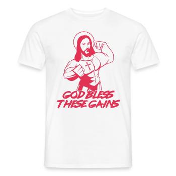Funny Muscle Jesus Weightlifting Workout Humor - Men's T-Shirt - white - Front - AI Model Male 178 dark (178cm)