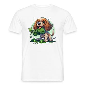 Le chien mignon Cocker Spaniel mange des légumes au brocoli - T-shirt homme - blanc - Devant - AI Model Male 178 dark (178cm)