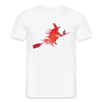 Witch on bee with cat - Men's T-Shirt - white - Front - AI Model Male 178 dark (178cm)