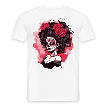 Dia de los muertos femme maquillage avec des fleurs - T-shirt homme - blanc - Devant - AI Model Male 178 dark (178cm)