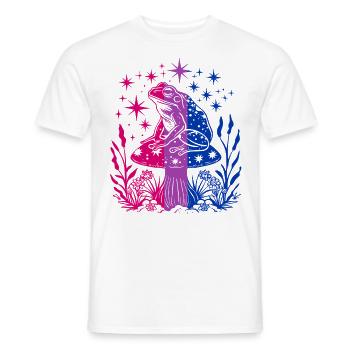 Bisexual Cottagecore Bi-Frog on Mushroom - Men's T-Shirt - white - Front - AI Model Male 178 dark (178cm)