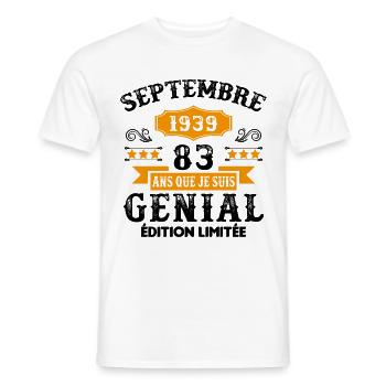 83 Ans Anniversaire Vintage Né(e) Septembre 1939 - T-shirt homme - blanc - Devant - AI Model Male 178 dark (178cm)