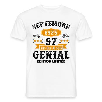 97 Ans Anniversaire Vintage Né(e) Septembre 1925 - T-shirt homme - blanc - Devant - AI Model Male 178 dark (178cm)
