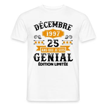 25 Ans Anniversaire Vintage Né(e) en Décembre 1997 - T-shirt homme - blanc - Devant - AI Model Male 178 dark (178cm)