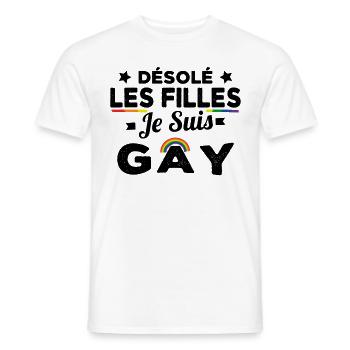 Désolé Les Filles Je Suis Gay LGBT Gaypride - T-shirt homme - blanc - Devant - AI Model Male 178 dark (178cm)