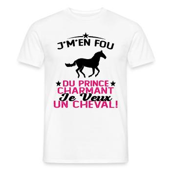 J'm'en Fou Du Prince Charmant Je Veux Un Cheval - T-shirt homme - blanc - Devant - AI Model Male 178 dark (178cm)