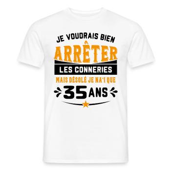 Je Voudrais Bien 35 Ans Humour Cadeau - T-shirt homme - blanc - Devant - AI Model Male 178 dark (178cm)