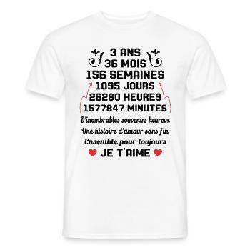 Couple 3 Ans amour Anniversaire de mariage Cadeau - T-shirt homme - blanc - Devant - AI Model Male 178 dark (178cm)