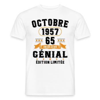 65 Ans Anniversaire Vintage Né(e) en Octobre 1957 - T-shirt homme - blanc - Devant - AI Model Male 178 dark (178cm)