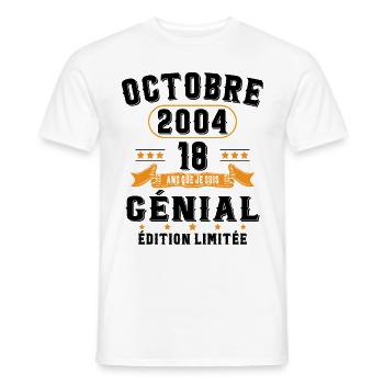 18 Ans Anniversaire Vintage Né(e) en Octobre 2004 - T-shirt homme - blanc - Devant - AI Model Male 178 dark (178cm)