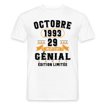 29 Ans Anniversaire Vintage Né(e) en Octobre 1993 - T-shirt homme - blanc - Devant - AI Model Male 178 dark (178cm)