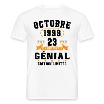 23 Ans Anniversaire Vintage Né(e) en Octobre 1999 - T-shirt homme - blanc - Devant - AI Model Male 178 dark (178cm)