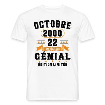 22 Ans Anniversaire Vintage Né(e) en Octobre 2000 - T-shirt homme - blanc - Devant - AI Model Male 178 dark (178cm)