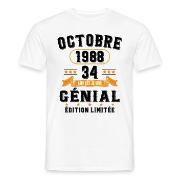 34 Ans Anniversaire Vintage Né(e) en Octobre 1988 - T-shirt homme - blanc - Devant - AI Model Male 178 dark (178cm)