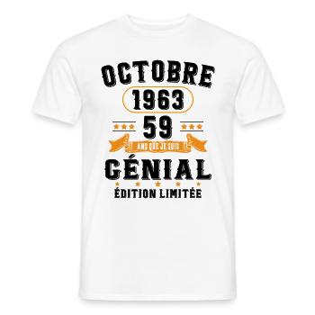 59 Ans Anniversaire Vintage Né(e) en Octobre 1963 - T-shirt homme - blanc - Devant - AI Model Male 178 dark (178cm)