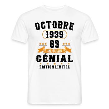 83 Ans Anniversaire Vintage Né(e) en Octobre 1939 - T-shirt homme - blanc - Devant - AI Model Male 178 dark (178cm)