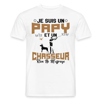 Papy et Chasseur Humour Cadeau - T-shirt homme - blanc - Devant - AI Model Male 178 dark (178cm)