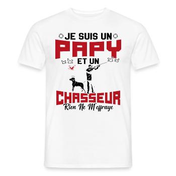 Papy et Chasseur Humour Cadeau - T-shirt homme - blanc - Devant - AI Model Male 178 dark (178cm)
