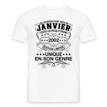 Les légendes sont nées en janvier 2002 cadeau - T-shirt homme - blanc - Devant - AI Model Male 178 dark (178cm)