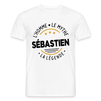 Sébastien L'Homme LeMythe La Légende Cadeau Humour - T-shirt homme - blanc - Devant - AI Model Male 178 dark (178cm)