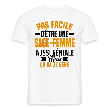 sage-femme et géniale mais ça va je gère - T-shirt homme - blanc - Devant - AI Model Male 178 dark (178cm)