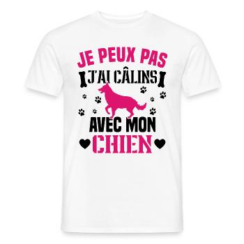 je peux pas j'ai câlins avec mon chien humour - T-shirt homme - blanc - Devant - AI Model Male 178 dark (178cm)