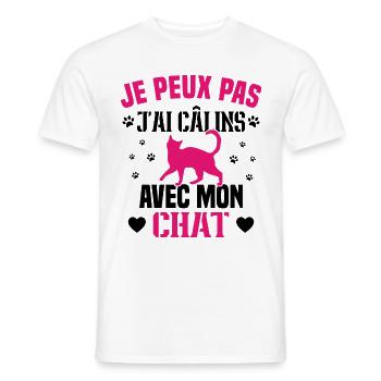 je peux pas j'ai câlins avec mon chat Cadeau - T-shirt homme - blanc - Devant - AI Model Male 178 dark (178cm)