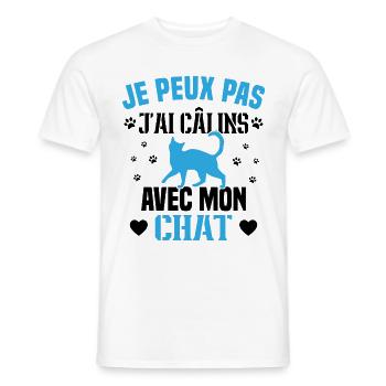 je peux pas j'ai câlins avec mon chat Cadeau - T-shirt homme - blanc - Devant - AI Model Male 178 dark (178cm)
