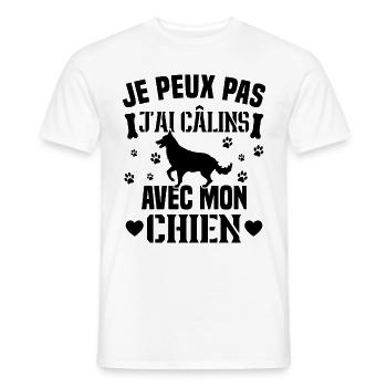 je peux pas j'ai câlins avec mon chien humour - T-shirt homme - blanc - Devant - AI Model Male 178 dark (178cm)