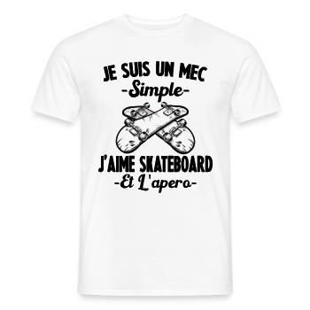 Je Suis Un Mec Simple J'aime skateboard Et L'Apéro - T-shirt homme - blanc - Devant - AI Model Male 178 dark (178cm)