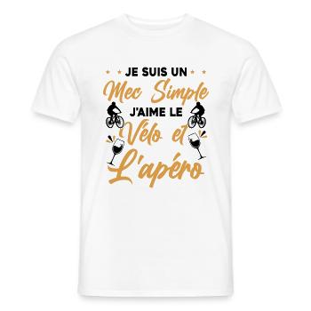Je suis un Mec Simple j'aime Le Vélo Et L'apéro - T-shirt homme - blanc - Devant - AI Model Male 178 dark (178cm)