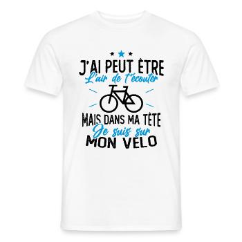 Dans Ma Tête Je suis sur Mon Vélo Humour Cyclisme - T-shirt homme - blanc - Devant - AI Model Male 178 dark (178cm)