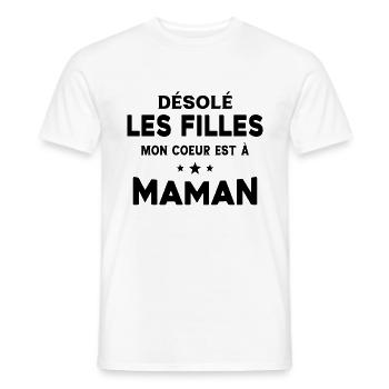Désolé les filles mon coeur est à maman - T-shirt homme - blanc - Devant - AI Model Male 178 dark (178cm)