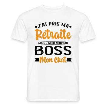 J'ai Un Nouveau Boss Mon chat Humour Cadeau - T-shirt homme - blanc - Devant - AI Model Male 178 dark (178cm)