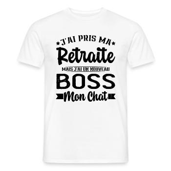 J'ai Un Nouveau Boss Mon chat Humour Cadeau - T-shirt homme - blanc - Devant - AI Model Male 178 dark (178cm)