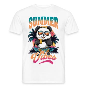 Été, Panda, Ours, Bière, Plage, Mer, Palmiers, Fête - T-shirt homme - blanc - Devant - AI Model Male 178 dark (178cm)