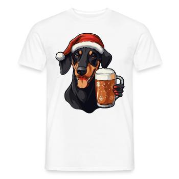 Doberman Chien Bière Noël - T-shirt homme - blanc - Devant - AI Model Male 178 dark (178cm)