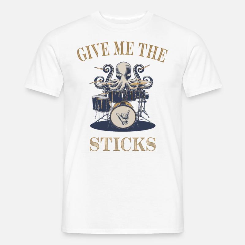Give me the Sticks Drummer Octopus - Männer T-Shirt - Weiß