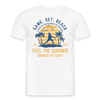 Tennis Summer on the beach under palm trees - Men's T-Shirt - white - Front - AI Model Male 178 dark (178cm)