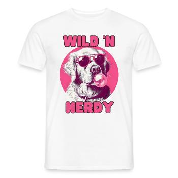 Labrador avec lunettes de soleil et chewing-gum rose - T-shirt homme - blanc - Devant - AI Model Male 178 dark (178cm)
