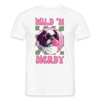 Shi Tzu with sunglasses and pink bubblegum - Men's T-Shirt - white - Front - AI Model Male 178 dark (178cm)