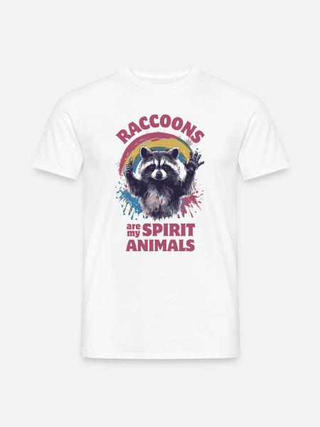 Waschbär Farbkleckse Regenbogen - Männer T-Shirt - Weiß