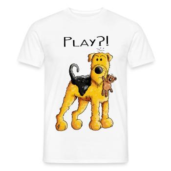 Play Airedale Terrier mit Teddy - Comic - Fun - Männer T-Shirt - Weiß - Vorne - AI Model Male 178 dark (178cm)