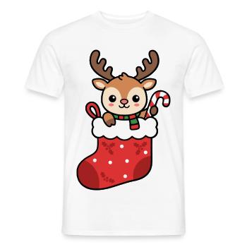 Süßer Kawaii-Weihnachts-Rentier-Socken-Zuckerstock - Männer T-Shirt - Weiß - Vorne - AI Model Male 178 dark (178cm)