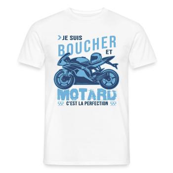 motard parfait boucher parfait - T-shirt homme - blanc - Devant - AI Model Male 178 dark (178cm)