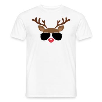 Cool reindeer with sunglasses Rudolph Santa xmas - Men's T-Shirt - white - Front - AI Model Male 178 dark (178cm)