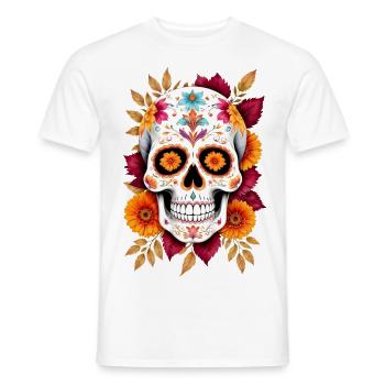 Mexikanischer Schädel Zuckerschädel Calavera Blüten - Männer T-Shirt - Weiß - Vorne - AI Model Male 178 dark (178cm)