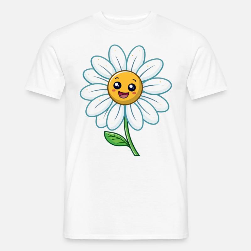 Lustiges Gänseblümchen mit Gesicht Blumen - Männer T-Shirt - Weiß