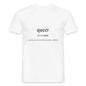 Queer (Homosexualität) Definition Dictionary - Men's T-Shirt - white - Front - AI Model Male 178 dark (178cm)