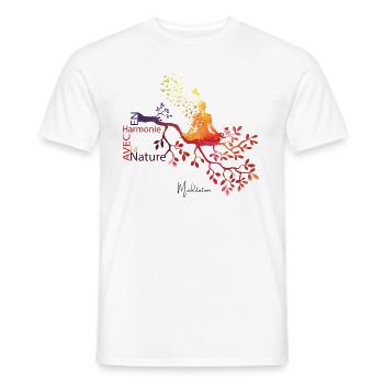 En harmonie avec la nature - T-shirt homme - blanc - Devant - AI Model Male 178 dark (178cm)